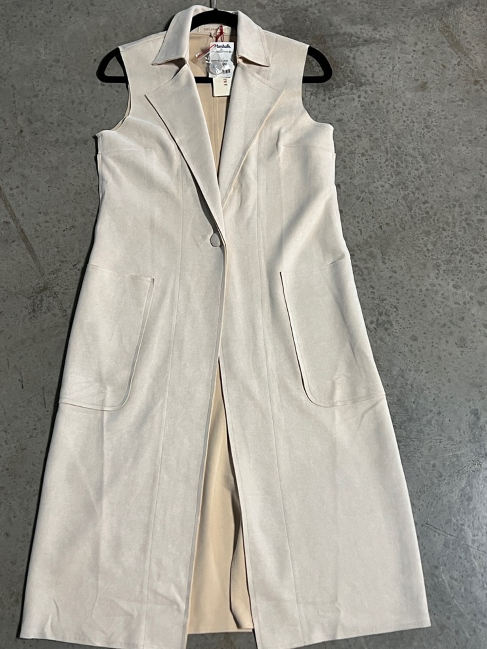 Solitaire Sleeveless Long Vest Coatigan in Light Beige